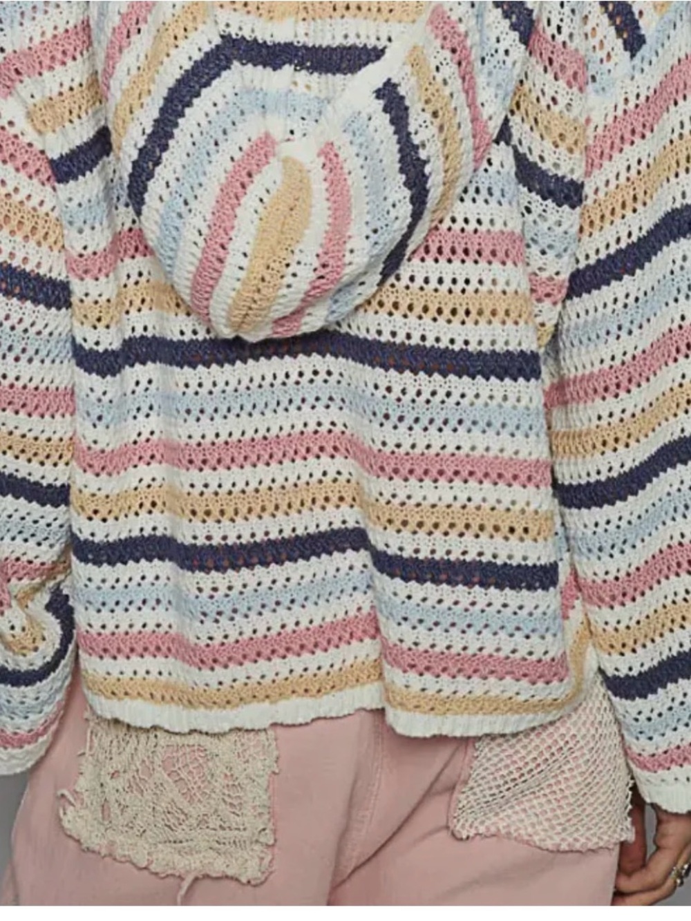 POL Crochet Striped Sweater with Blue Heart Patch - Picture 3 of 6